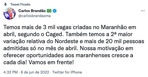 Brandão comemora desempenho do Maranhão no Caged