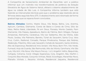 Pane na estação Italuís afeta abastecimento de água em São Luís