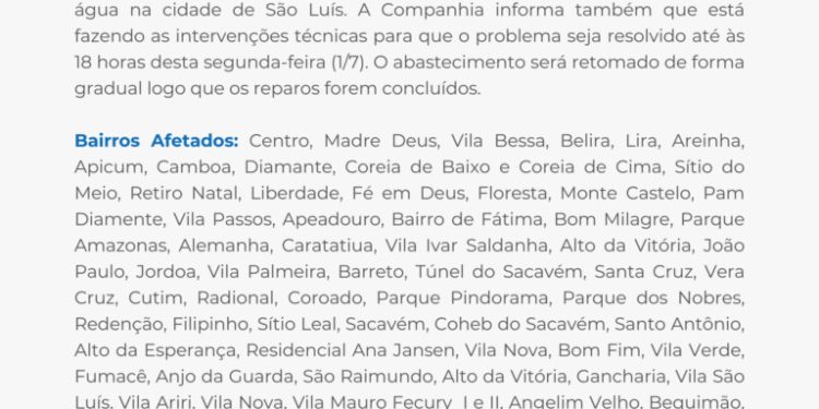 Pane na estação Italuís afeta abastecimento de água em São Luís